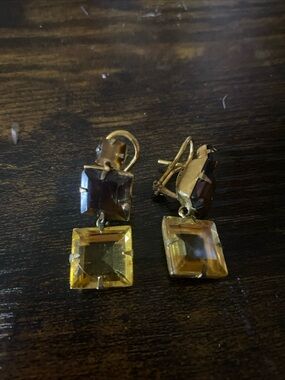 Bounkit Citrine Smoky Topaz and Tiger Eye Earrings.